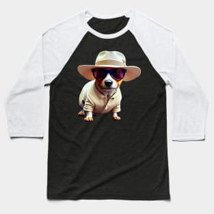 The High Life: Billionaire Dachshund in a White Fedora Tee Baseball T-Shirt